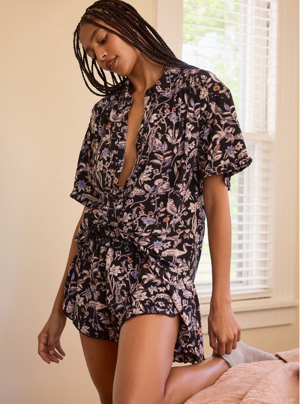 Anthropologie short sleeve ruffle button down sleep shirt